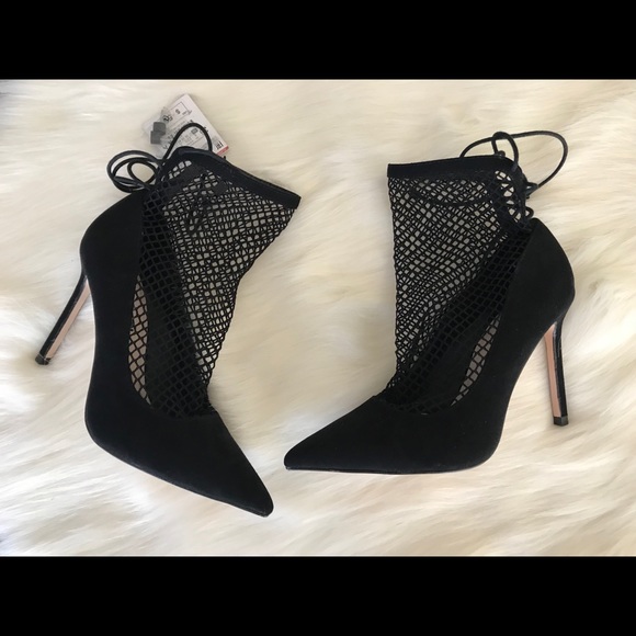 Zara High Heels Black Mesh Lace Up Size 6 - Picture 8 of 8
